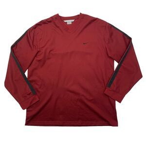 Vintage Nike Warm Up Shirt Mens XL Rich Red V Neck Lightweight Long Sleeve